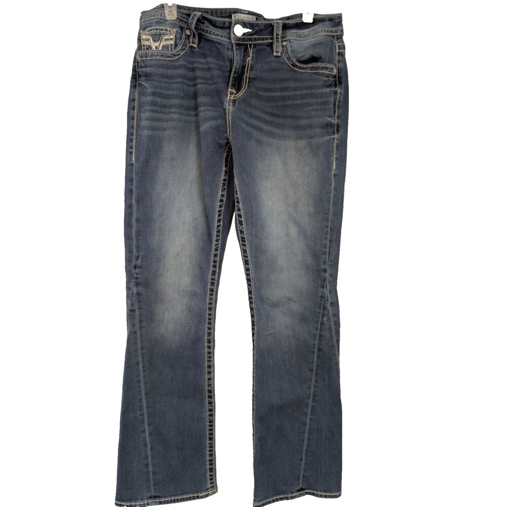 Vigoss Jeans Women's 10 Slim Boot Medium Wash Low Rise Blue Denim Embroidered